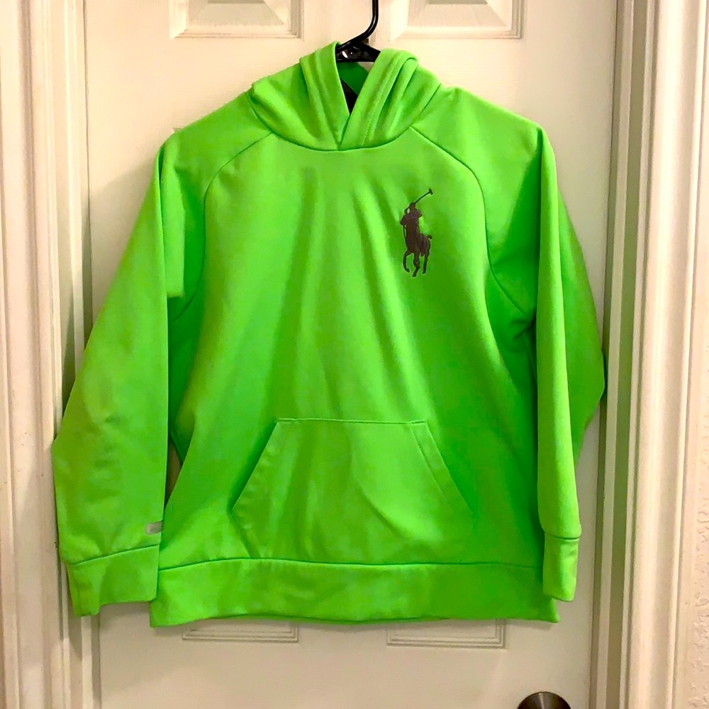 Men’s medium RL Polo Fluorescent Green pull over hoodie